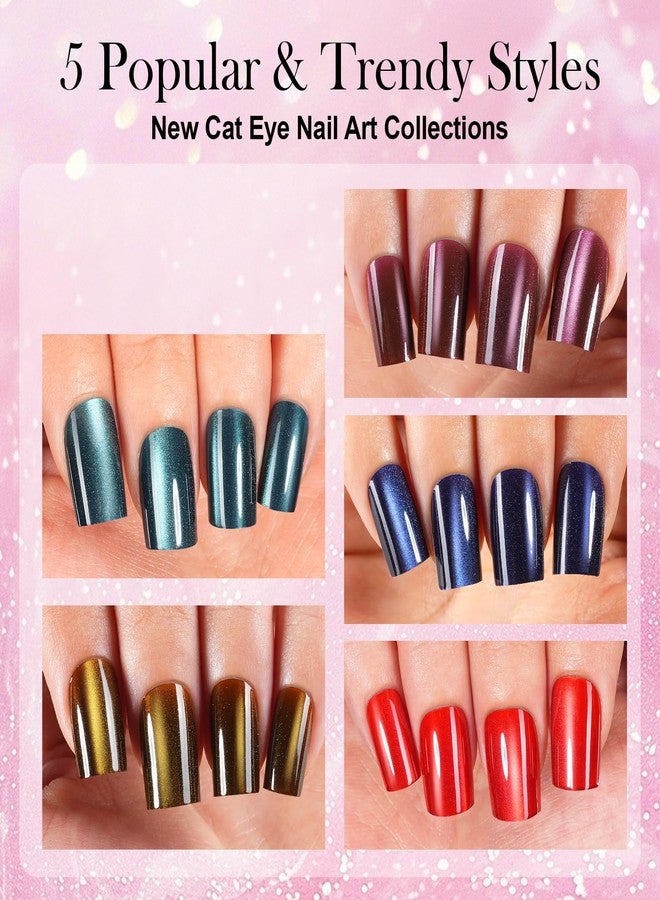 Vansiho 150Pcs Cat Eye Press on Nails, Glossy Glitter Cat Eye Designs Nail Tips, Short Square Soft Gel Fake Nails, for Women and Girls Glossy Reusable Nail Tips in 15 Sizes - Image 2